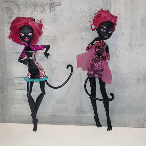 Two Monster High Dolls Catty Noir Pink Hair and Monster high outfits 2013 Mattel - Picture 2 of 12